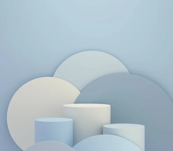 Minimalistischer Zylindersockel Zur Produktpräsentation Auf Blauem Hintergrund Leeres Podium Darstellung — Stockfoto