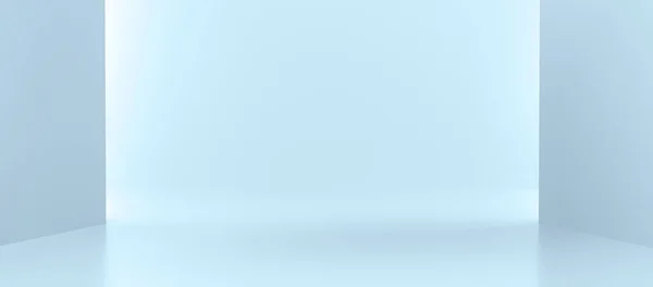 Mavi stüdyo arka planında panoramik beyaz kutu. Ürün sunumu. 3d oluşturma.