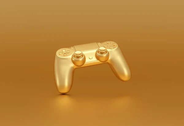 Golden Video Game Controller Golden Background Gaming Stream Concept Rendering — Stok fotoğraf