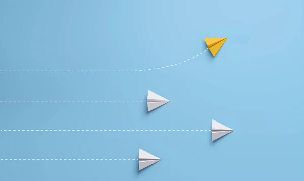 Individual Unique Leader Yellow Paper Airplane Changing Direction Rendering — Stockfoto
