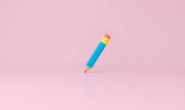 Blue Pencil Minimal Pink Background Back School Concept Rendering — 图库照片