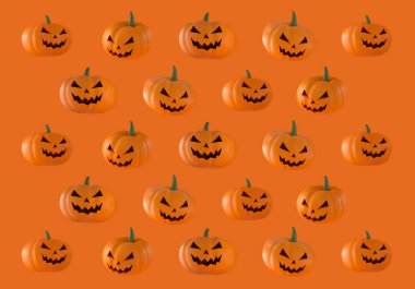 Turuncu arka planda balkabağı deseni var. 3d oluşturma.