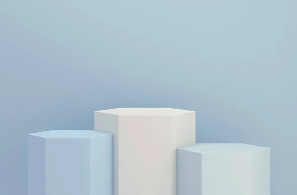 Sechseckiges Podium Zur Produktpräsentation Auf Blauem Hintergrund Leeres Podium Rendering — Stockfoto
