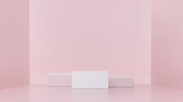ピンクのモダンなリビングルームの照明にキューブのミニマリストの表彰台 製品表示の成功コンセプト 3Dレンダリング — ストック写真