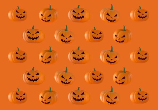 Halloween Abóbora Sem Costura Padrão Fundo Laranja Renderização — Fotografia de Stock