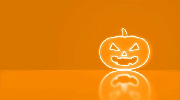 Icona Zucca Neon Sfondo Arancione Con Spazio Testo Concetto Halloween — Foto Stock