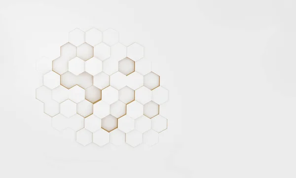 Hexágono Fondo Abstracto Blanco Dorado Con Espacio Copia Renderizado — Foto de Stock