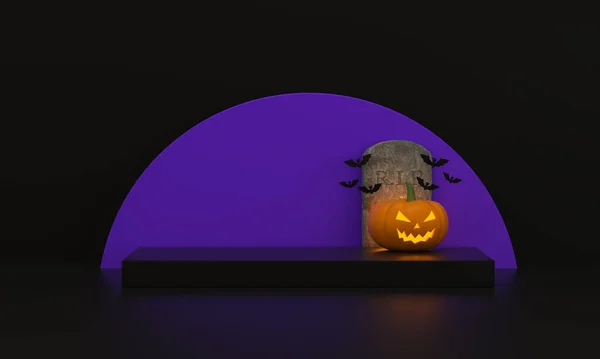 Halloween Pedestal Product Display Pumpkins Bats Tombstone Circle Purple Black — Φωτογραφία Αρχείου