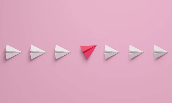 Women Disruption Concept Change Concepts Pink Paper Airplane Row Planes — Foto Stock