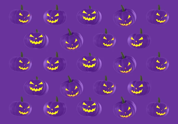 Halloween Pompoen Met Licht Naadloos Patroon Paarse Achtergrond Destructie — Stockfoto