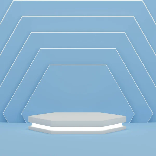 Подиум Подсветкой Цветном Синем Фоне Шестиугольника Квадрата Размера Дисплея Продукта — стоковое фото