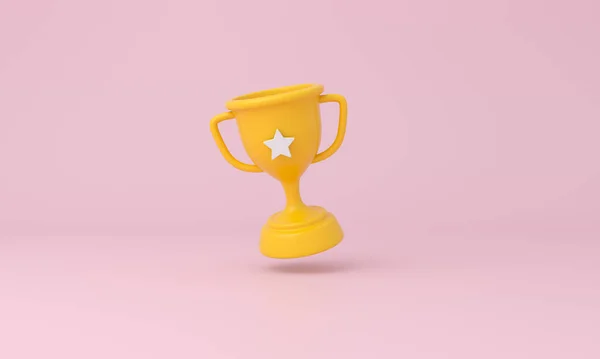 Copo Troféu Com Uma Estrela Fundo Rosa Renderização — Fotografia de Stock