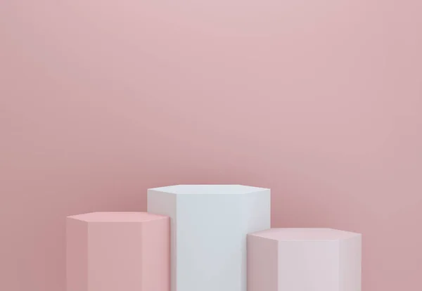 Подіум Платформи Шестикутника Відображення Продукту Рожевому Фоні Порожня Платформа Подіуму — стокове фото