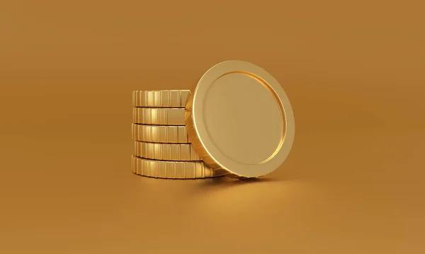 Pila Monete Oro Sfondo Dorato Concetto Ricco Rendering — Foto Stock
