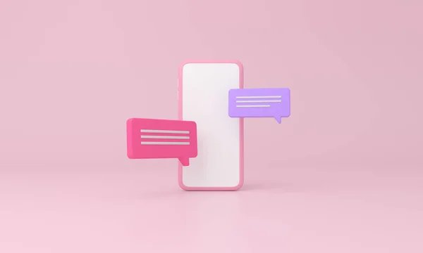 Smartphone Und Chat Symbol Auf Minimalem Rosa Hintergrund Darstellung — Stockfoto