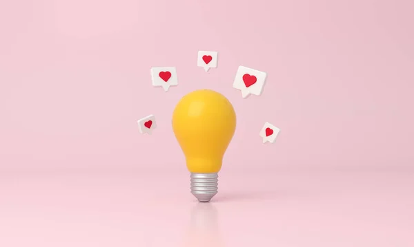 有类似心脏图标的灯泡在粉色背景上环绕 3D渲染 — 图库照片