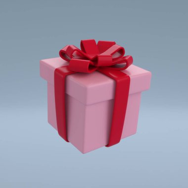 Pembe bir kağıda sarılmış canlı kırmızı bir kurdele ve yayla kutlama, aşk ve şaşırtıcı şeyleri simgeliyor.