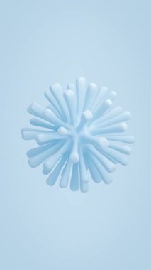 Bir virüsün açık mavi soyut modeli veya dönen ve titreşen bakteri hücresi. Pastel arka planda bir mikroorganizmanın 3 boyutlu animasyonu