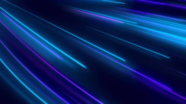 Koyu arkaplanda hareket eden parlak mavi ve mor çizgiler, yüksek hızlı veri transferi ve dijital bağlantı kavramlarını gösteriyor