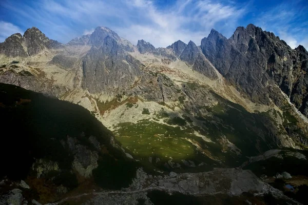 Büyük Soğuk Vadi, Yüksek Tatras, Slovakya: Zbojnik kulübesinin yanındaki dağlık tepelerin muhteşem manzarası.