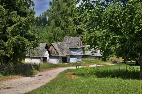 Museum des Slowakischen Dorfes in Martin: Region Orava - Blockhäuser für die Getreidelagerung. — Stockfoto