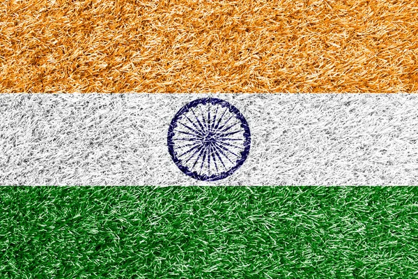 Indien Flagge Auf Gras Hintergrund Textur — Stockfoto