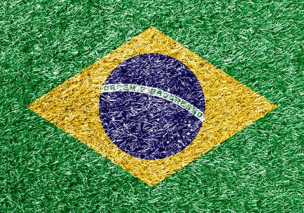 Bandera Brasil Sobre Hierba Textura Fondo —  Fotos de Stock