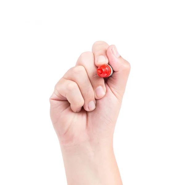 Right Hand Red Marker Isolated White Background — Photo