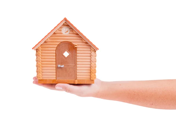 Modelo de casa na mão isolado no fundo branco — Fotografia de Stock