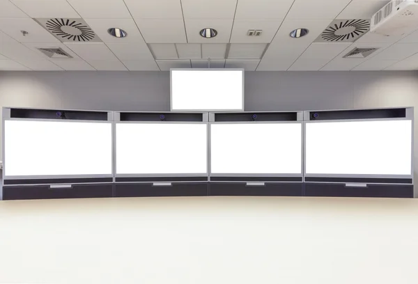 Empty Video Conference Room with isolated white screen