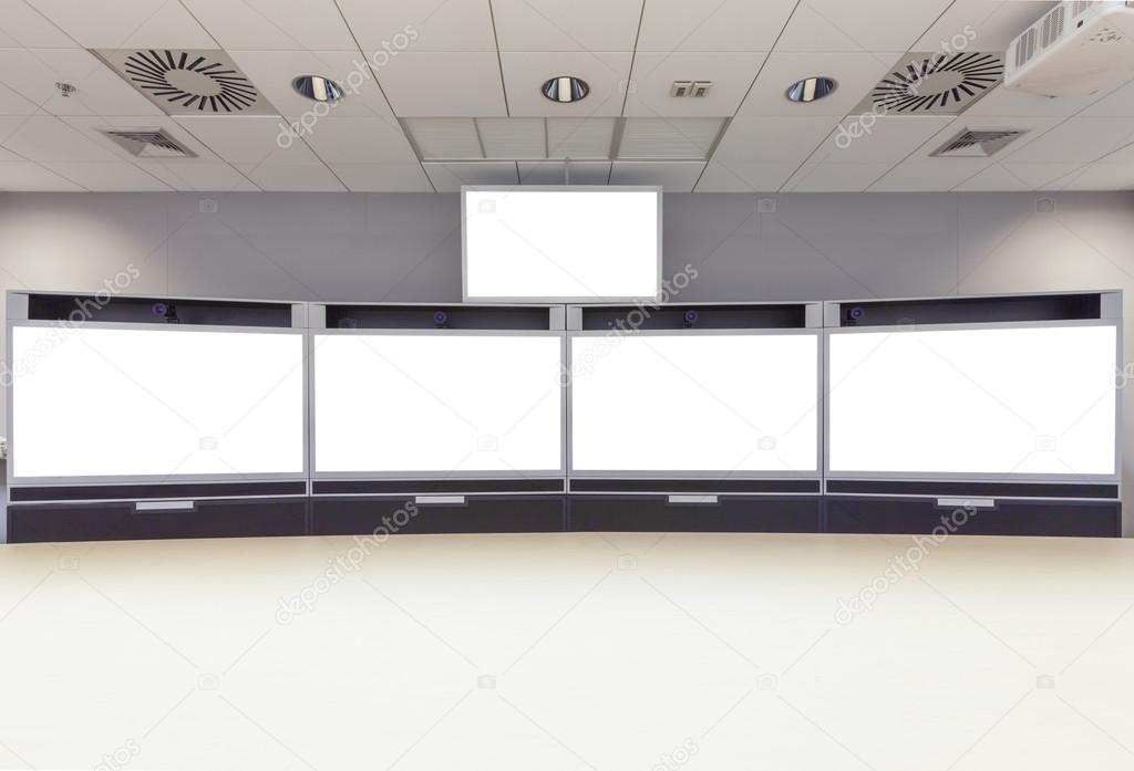 Empty Video Conference Room with isolated white screen