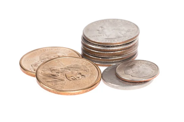 Pile of US coins isolated on white background — Stock Photo, Image