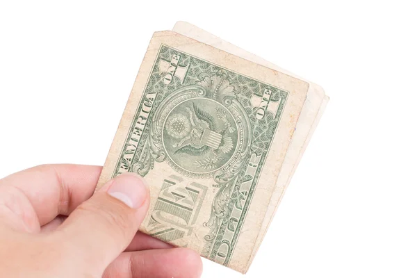 Money with hand isolated on white background — Stock Photo, Image