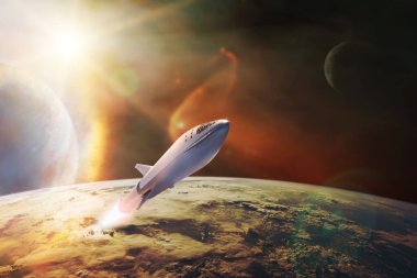 Alçak Dünya yörüngesindeki yıldız gemisi. Bu görüntünün elementleri NASA tarafından desteklenmektedir.