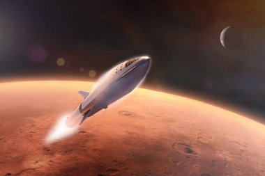 Düşük Mars yörüngesindeki yıldız gemisi. Bu görüntünün elementleri NASA tarafından desteklenmektedir.