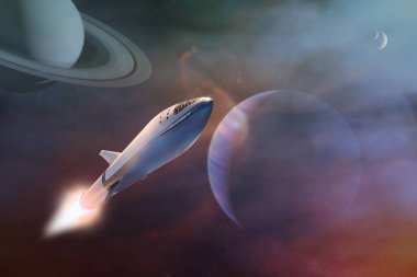Yıldız gemisi dış uzaydaki yabancı gezegenlerin arka planında bir göreve kalkıyor. Bu görüntünün elementleri NASA tarafından desteklenmektedir.