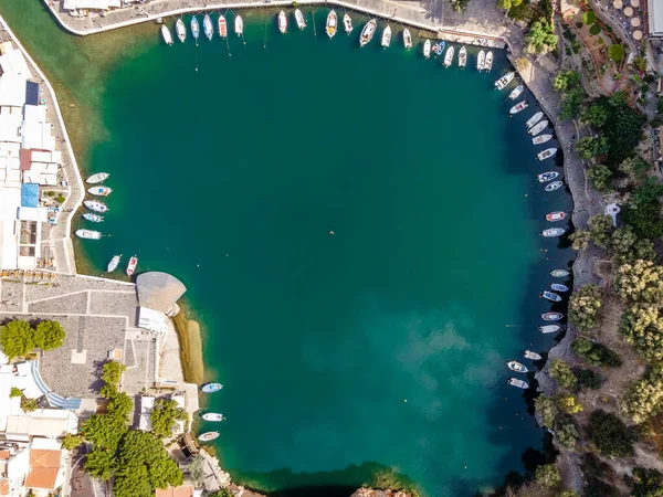 Letecký Pohled Shora Dronem Jezero Voulismeni Agios Nikolaos Řecko Kréta — Stock fotografie