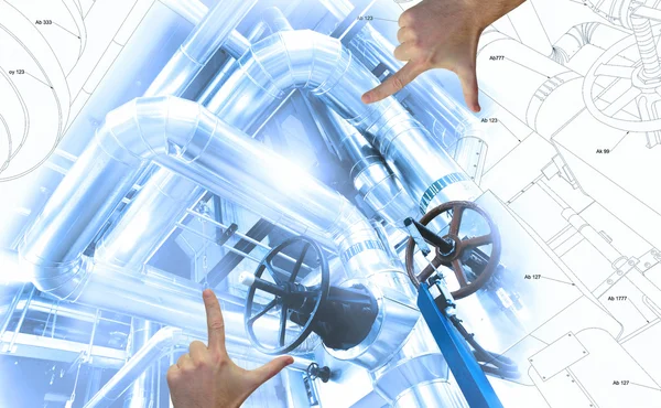 Eller Fabrikası Projesi çerçeveleme. Çizim ve endüstriyel ekipman p