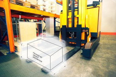 Paket kutusunun çizim gereçleri, forklift resmini ile birlikte