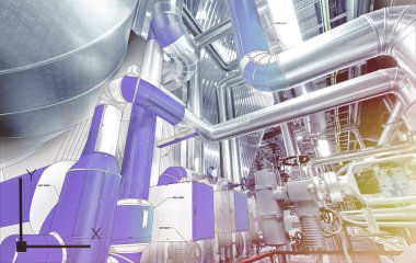 donanımları, kablolar ve borular modern Endüstr içinde bulunan