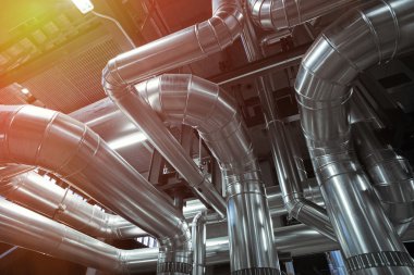 Sanayi Bölgesi, çelik boru hatları, vanalar, kabloları ve yürüyüş yolları