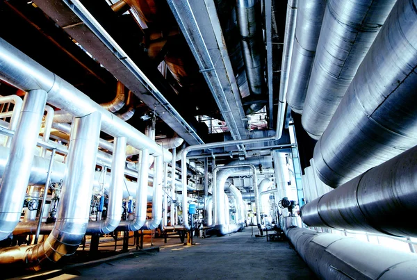 Industrial zone, Steel pipelines in blue tones — Stock Photo, Image