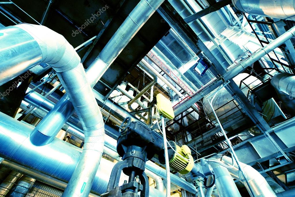 Industrial zone, Steel pipelines in blue tones