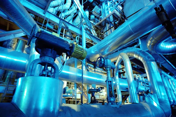 Industrial zone, Steel pipelines in blue tones — Stock Photo, Image
