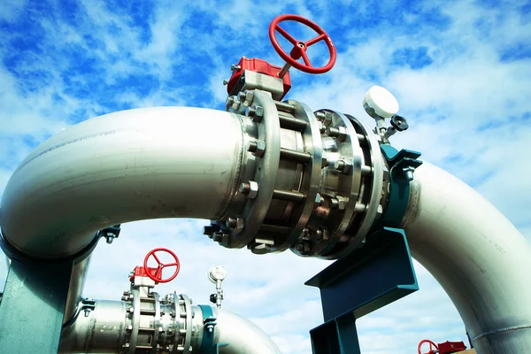 Industrial zone, Steel pipelines and valves Stock Picture