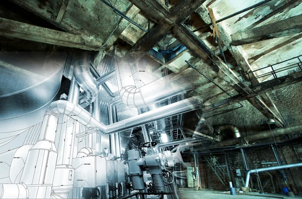 Old creepy, dark, decaying, destructive, dirty factory — Stock Photo, Image