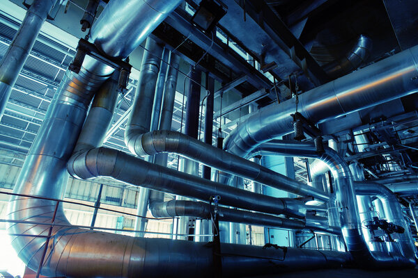 Industrial zone, Steel pipelines, valves and pumps