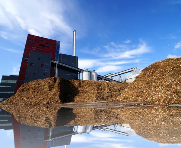 Bio elektriciteitscentrale met opslag van houten brandstof — Stockfoto