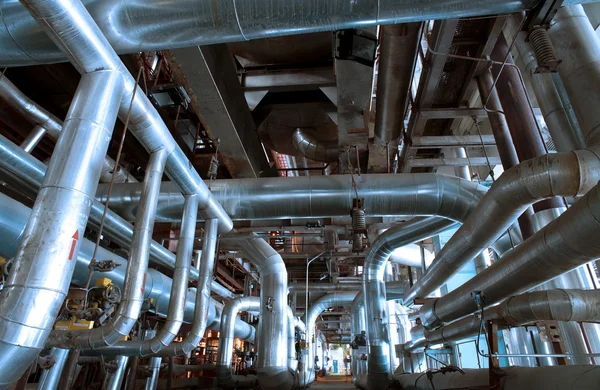 Industrial zone, Steel pipelines in blue tones — Stock Photo, Image