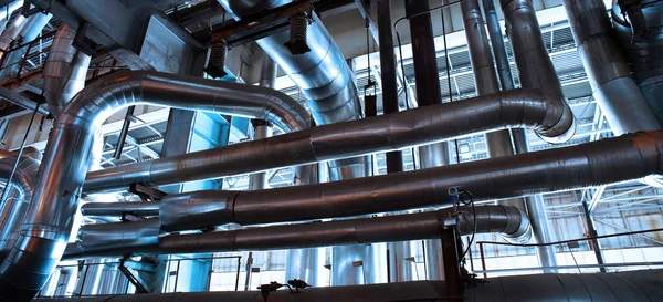 Industrial zone, Steel pipelines in blue tones — Stock Photo, Image